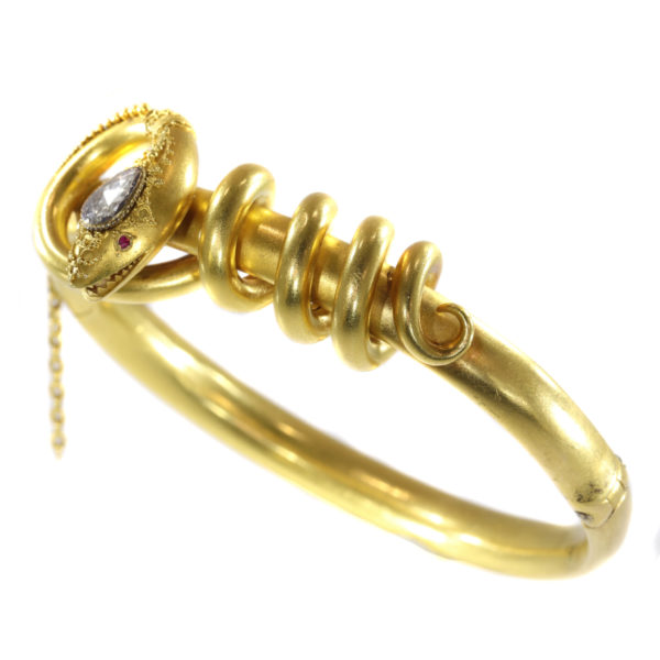 Antique Victorian Diamond Set Coiled Snake Bracelet, 18ct Yellow Gold