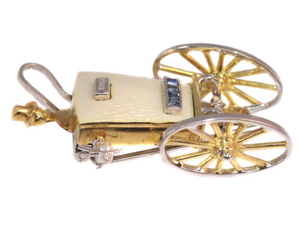 Vintage Fifties Mellerio Style Whimsical Gold Carriage Brooch