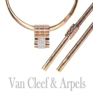 Vintage Van Cleef and Arpels Gold and Diamond Bracelet and Necklace Suite