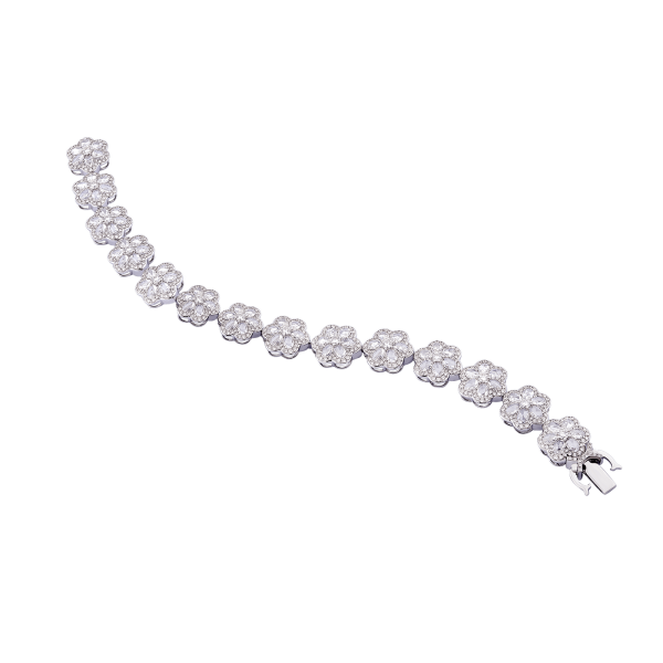 Rose Cut Diamond Flower Cluster Bracelet, 7.21 carat total, 18ct white gold