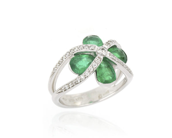 Emerald and Diamond Four Stone Ring, 18ct White Gold