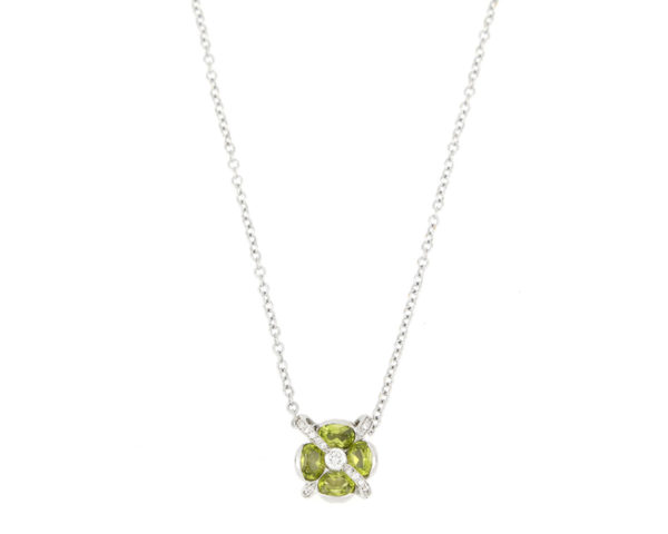 Peridot and Diamond Set Pendant Necklace, 18ct White Gold