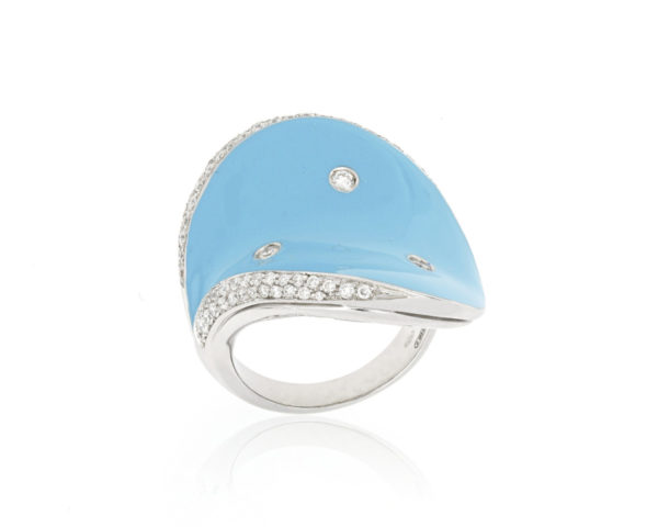 Blue Enamel and Diamond Ring, 18ct White Gold
