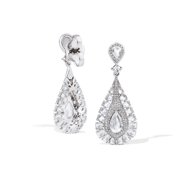 Rose Cut Diamond Teardrop Drop Earrings, 3.83 carats