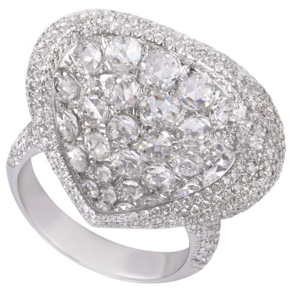 Rose Cut Diamond Cocktail Ring, 3.27 carat total, 18ct White Gold