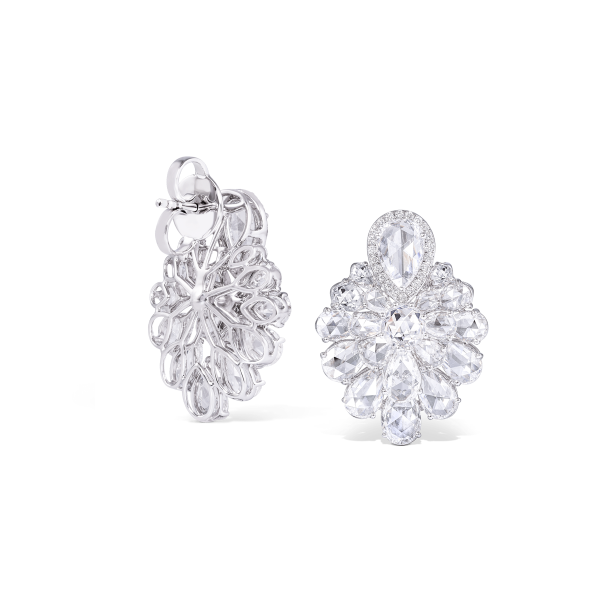 Rose Cut Diamond Flower Cluster Earrings, 9.95 carat total