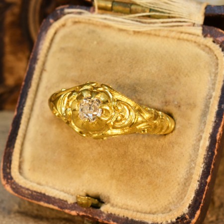 Antique Victorian Old Cut Diamond Gypsy Ring, 0.40ct, 18ct Yellow Gold