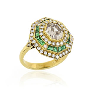Fine Emerald and Diamond Target Cluster Ring, 18ct Yellow Gold