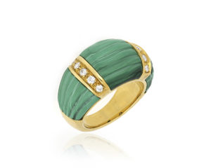 Malachite and Diamond Set Ring in 18ct Yellow Gold