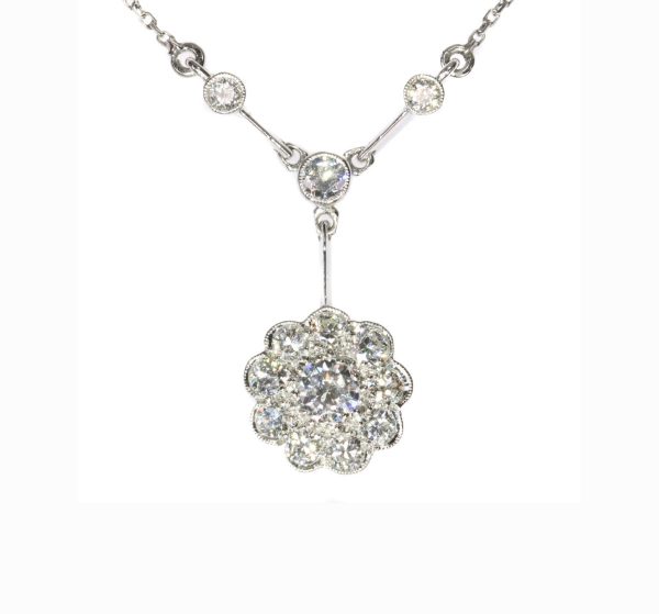 Vintage Art Deco Diamond and Platinum Flower Pendant Necklace, 1.10cts