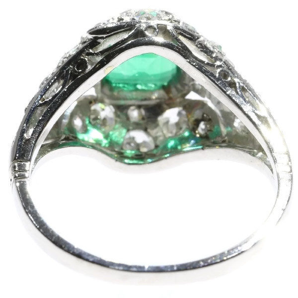 Antique Art Deco Columbian Emerald Diamond Platinum Ring