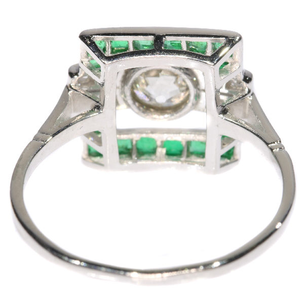 Antique Art Deco Diamond Emerald Platinum Ring