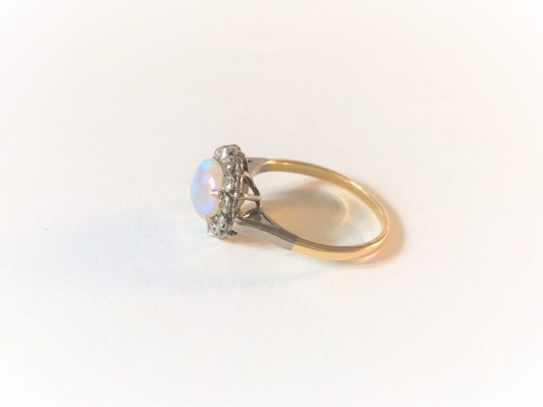 Antique Art Deco Opal Diamond Cluster Ring