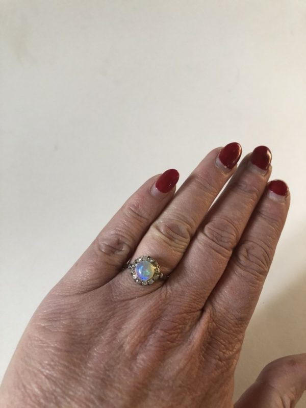 Antique Art Deco Opal Diamond Cluster Ring