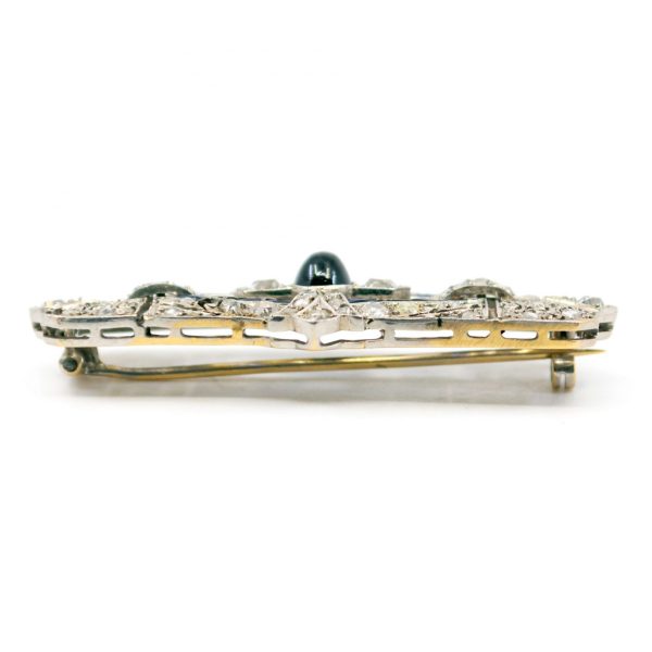 Antique Art Deco Sapphire Diamond Platinum Brooch