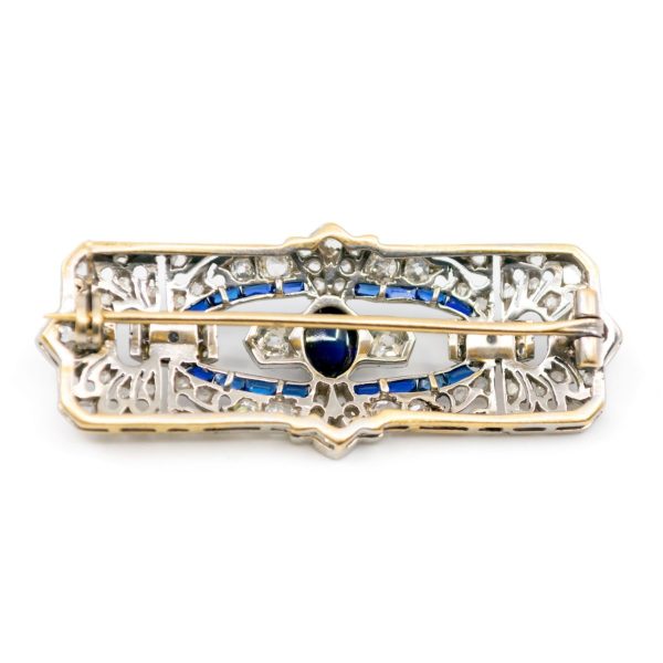 Antique Art Deco Sapphire Diamond Platinum Brooch