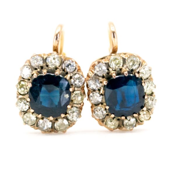 Antique Victorian Sapphire Diamond Cluster Drop Earrings