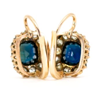 Antique Victorian Sapphire Diamond Cluster Drop Earrings