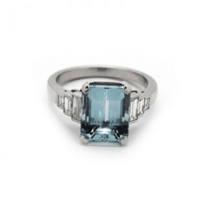 Aquamarine Diamond Platinum Ring