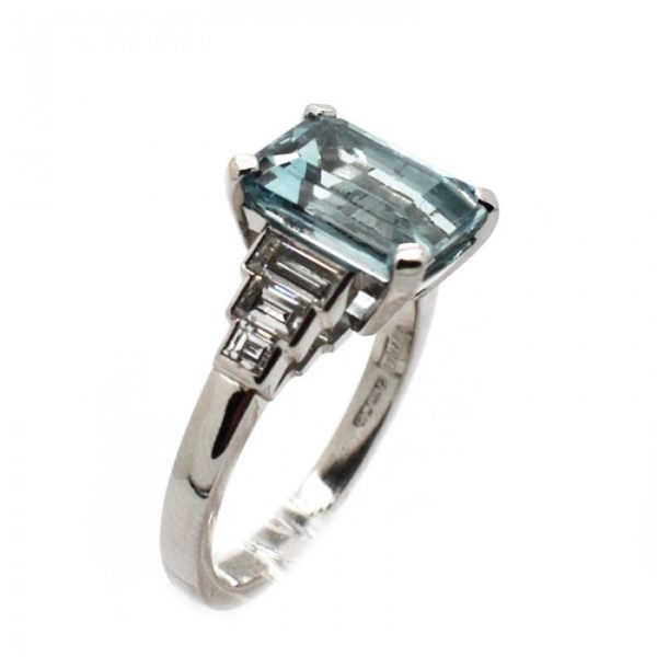 Aquamarine Diamond Platinum Ring