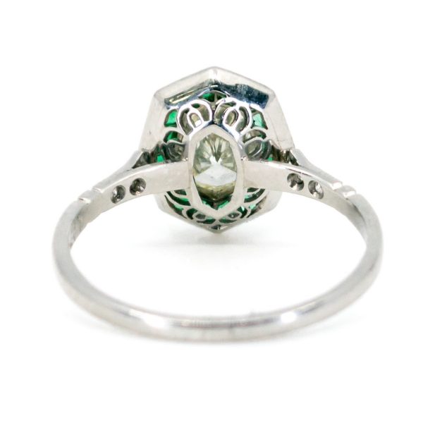 Art Deco Style 1.03ct Diamond and Emerald Target Platinum Ring