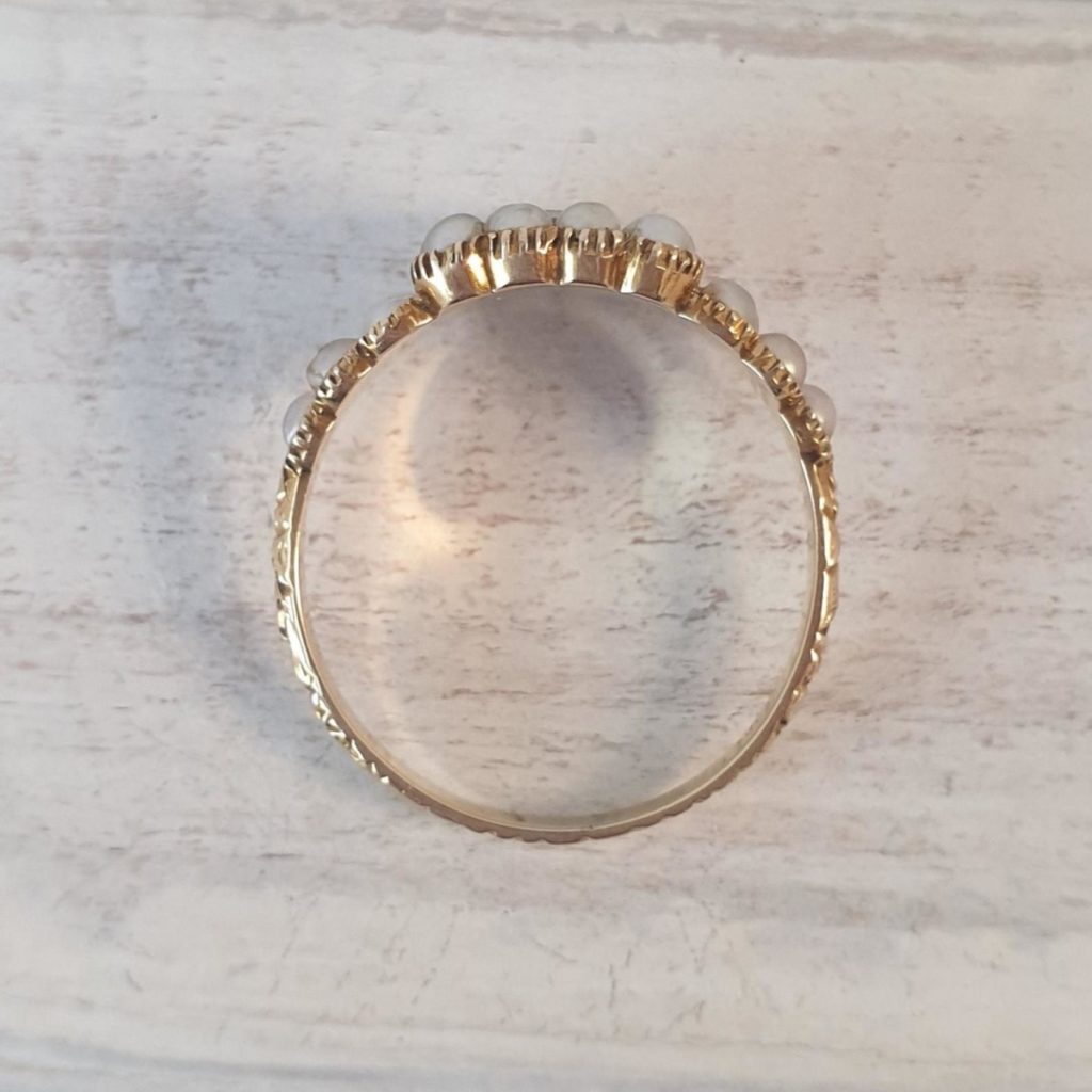 Georgian Antique Pearl Locket Mourning 18ct Gold Ring