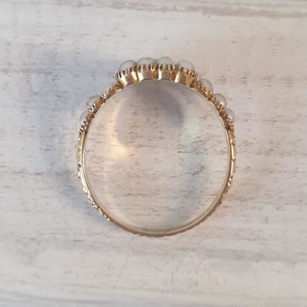 Georgian Antique Pearl Locket Mourning 18ct Gold Ring