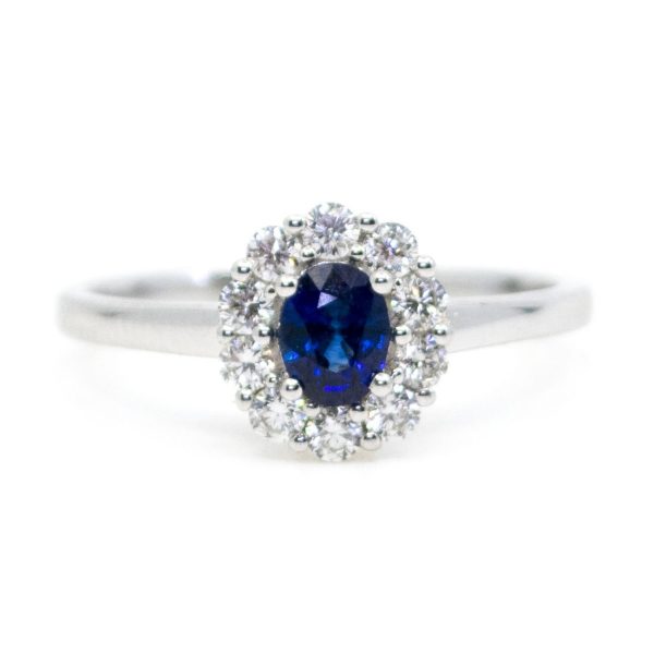 Modern Sapphire and Diamond 18ct White Gold Ring