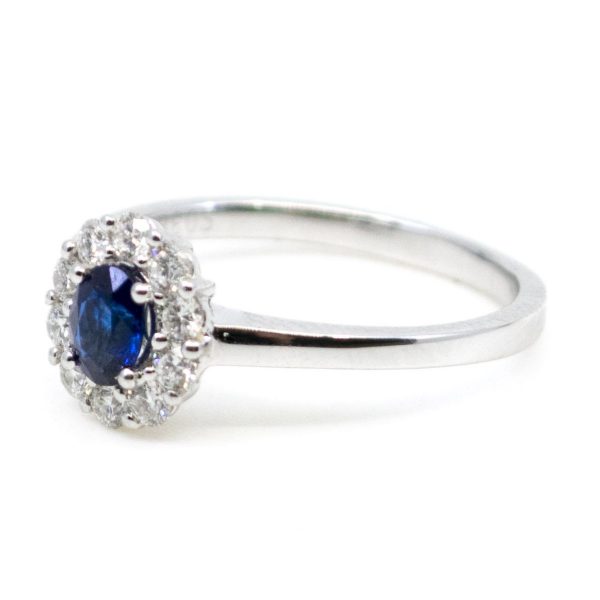 Modern Sapphire and Diamond 18ct White Gold Ring