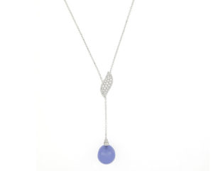 Fine Diamond Topped Blue Chalcedony Necklace, 18ct White Gold