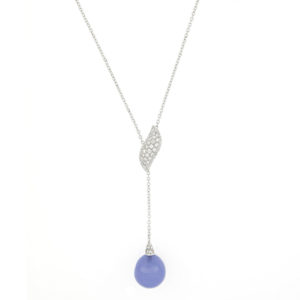 Fine Diamond Topped Blue Chalcedony Necklace, 18ct White Gold