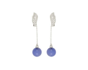 Fine Diamond Topped Blue Chalcedony Earrings, 18ct White Gold