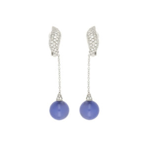 Fine Diamond Topped Blue Chalcedony Earrings, 18ct White Gold