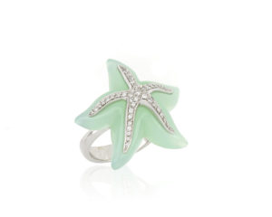 Blue Chalcedony and Diamond Set Starfish Ring, 18ct White Gold