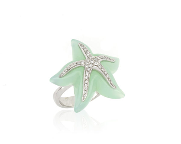 Blue Chalcedony and Diamond Set Starfish Ring, 18ct White Gold