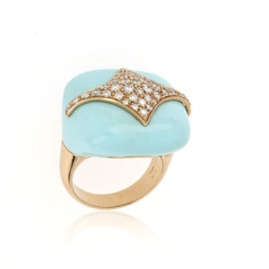 Fine Turquoise and Diamond Set Ring, 18ct Yellow Gold