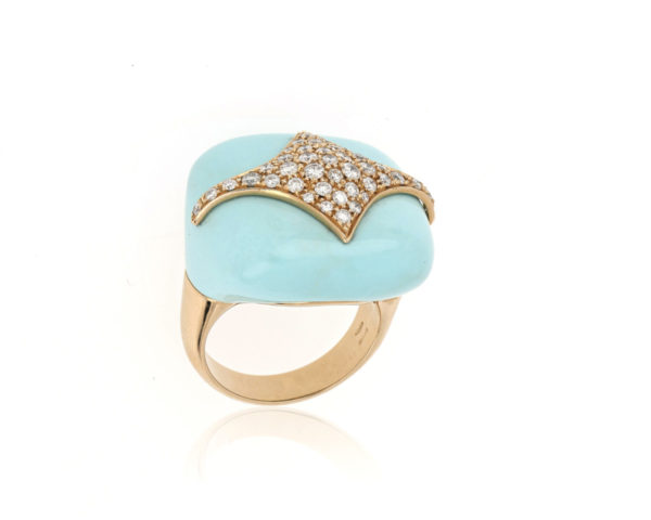 Fine Turquoise and Diamond Set Ring, 18ct Yellow Gold