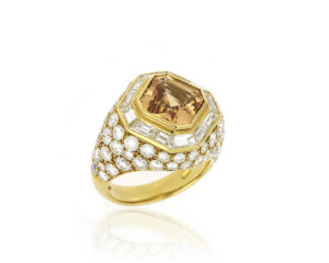 Fine Golden Imperial Topaz and Diamond Ring, 18ct Yellow Gold