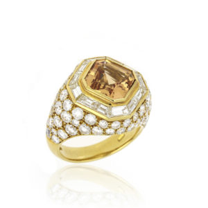 Fine Golden Imperial Topaz and Diamond Ring, 18ct Yellow Gold