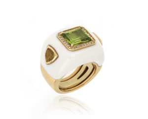 White Enamel and Gem Set Ring, 18ct Yellow Gold