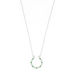 Emerald and Diamond Horseshoe Pendant Necklace, 18ct White Gold