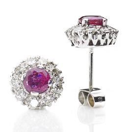 Ruby and Diamond Cluster 18ct White Gold Earrings