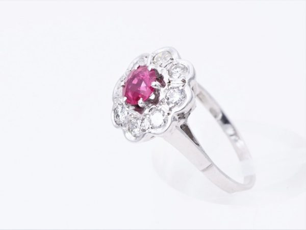 Ruby and Diamond Cluster White Gold Ring