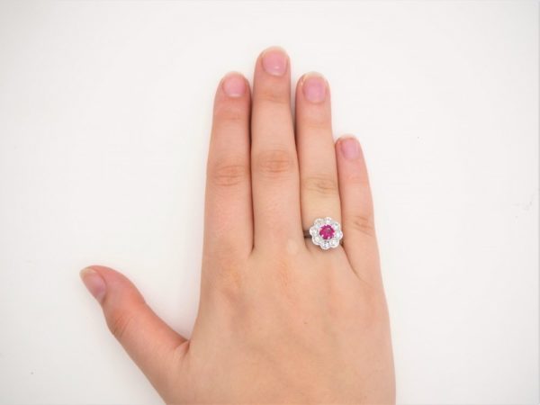 Ruby and Diamond Cluster White Gold Ring