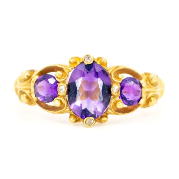 Vintage Amethyst Rose Cut Diamond Gold Ring