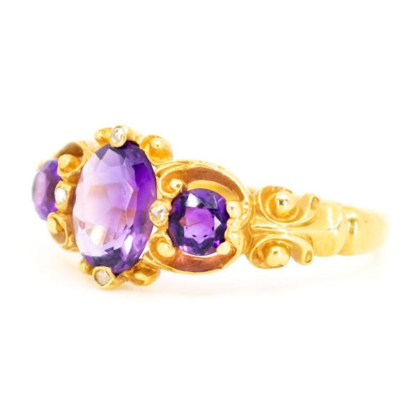 Vintage Amethyst Rose Cut Diamond Gold Ring