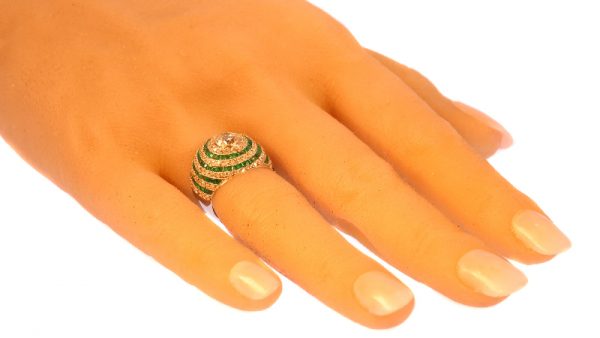 Vintage Art Deco Bombé Emerald Diamond Platinum Ring