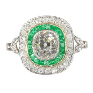 Vintage Diamond Emerald Target Cluster Platinum Ring