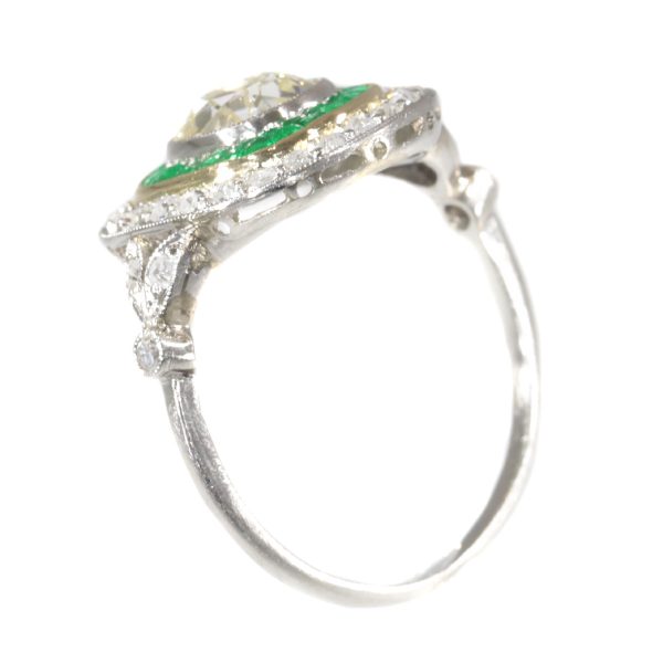 Vintage Diamond Emerald Target Cluster Platinum Ring