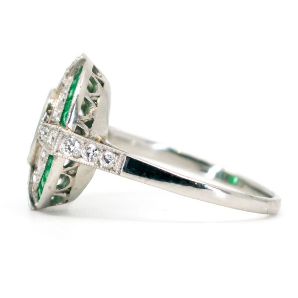 Vintage Emerald and Diamond Cluster Platinum Ring